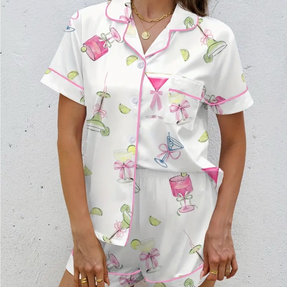 Women's Cocktail Print Pajama Set Large New